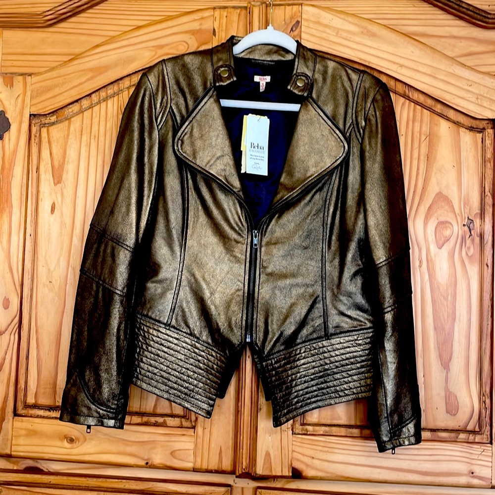 REBA HOLIDAY GALA GOLD Leather Jacket size medium women's